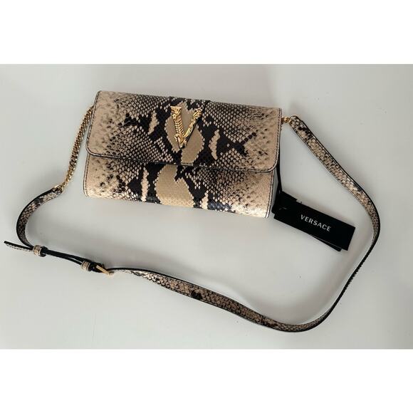 Versace Virtus Leather Brown Wallet on Chain Shoulder Bag 1006364 IT NWT $1275 - Picture 14 of 15